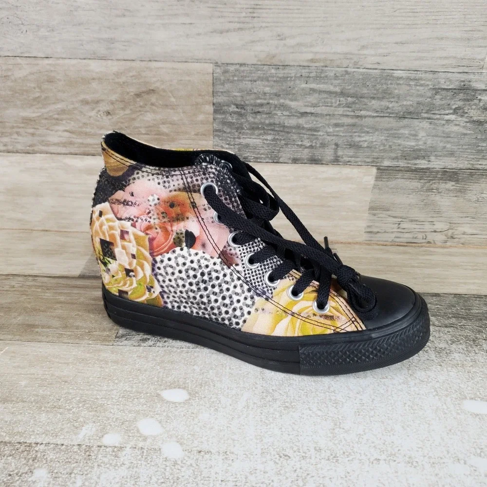 Converse Chuck Taylor All Star Womens Wedge Shoes Sz 7 Floral Sneakers Lift‎